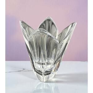 Orrefors Sweden Crystal Tulip/Lotus Crystal Vase 1989 5.75" Tall Signed